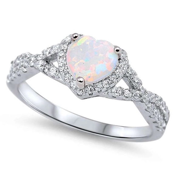 .925 Sterling Silver White Opal CZ Heart Ring - Picture 6 of 6